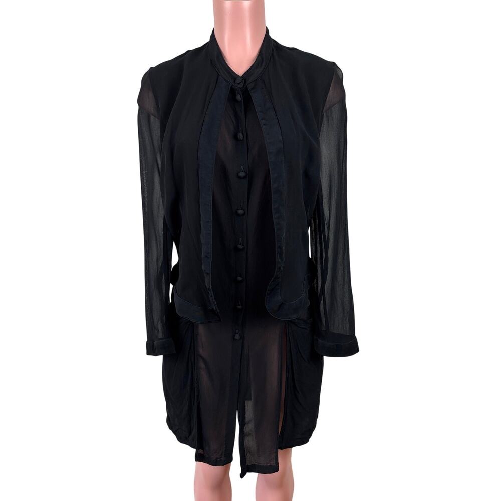 Vintage Gilbert Basson Paris Black sheer tunic jacket size 2 (Medium) 90s Y2K